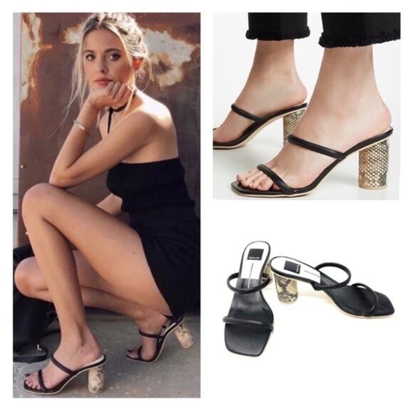 Dolce Vita Noles Black Leather High Heels Slip on Open Toe Snake Print Size 10 - Picture 1 of 11